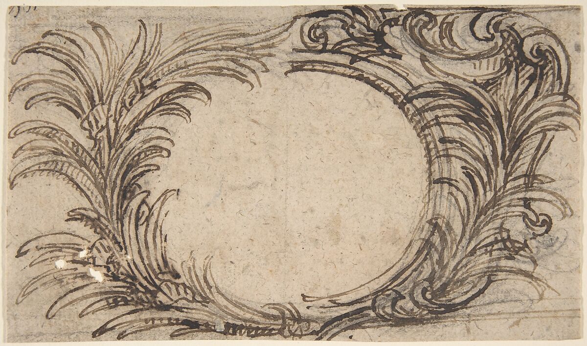 Two Variants for a Cartouche with Palm Leave Decoration, Giovanni Battista Foggini (Italian, Florence 1652–1725 Florence), Pen and brown ink over traces of black chalk 