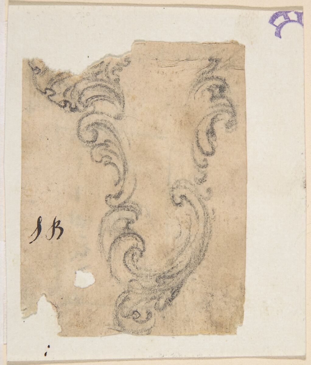 Design for a Rocaille Cartouche, Attributed to Giovanni Battista Foggini (Italian, Florence 1652–1725 Florence), Black chalk 