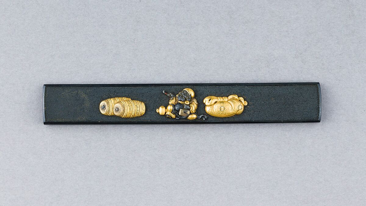 Knife Handle (Kozuka), Copper-gold alloy (shakudō), gold, Japanese 