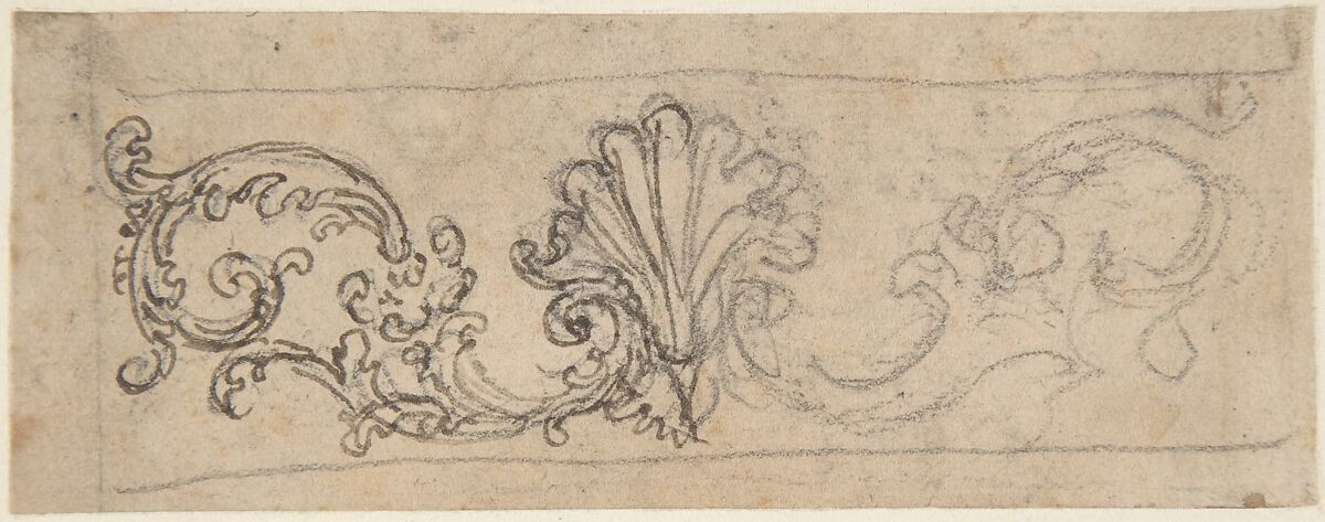 Design for a Frieze Decorated With a Palmette and Tendrils (recto); Two Designs for a Rosette (verso), Giovanni Battista Foggini (Italian, Florence 1652–1725 Florence), Pen and brown ink, over traces of black chalk 