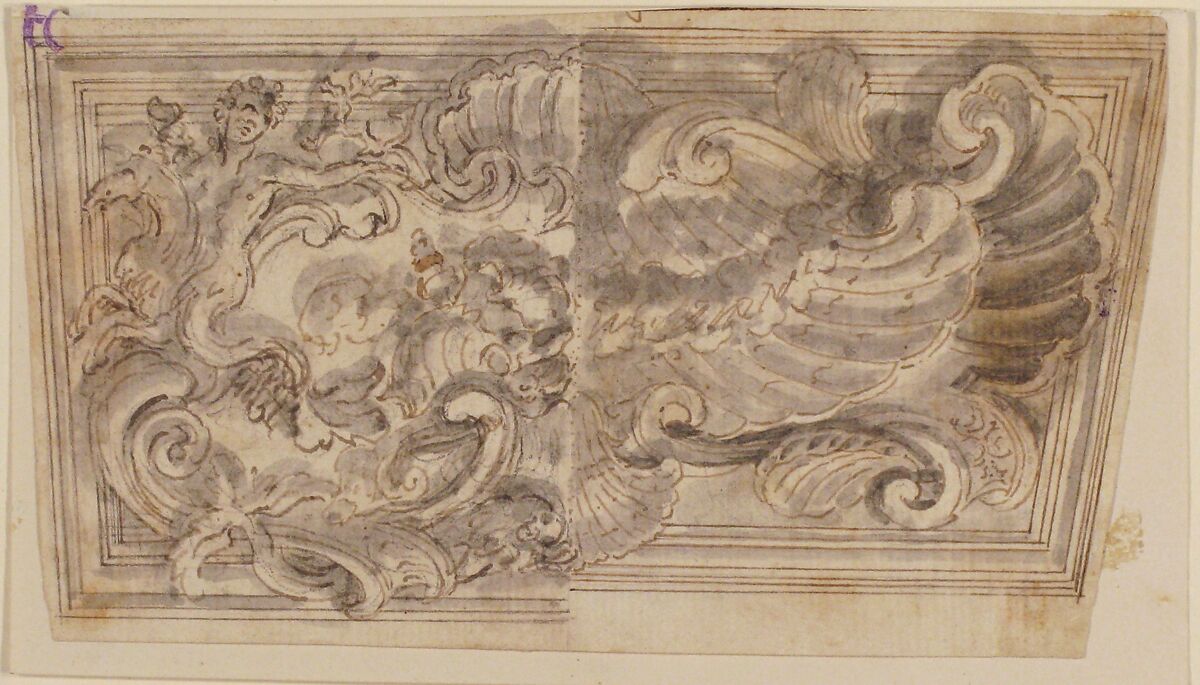 Two Variants for the Design of a Horizontal Panel, Attributed to Giovanni Battista Foggini (Italian, Florence 1652–1725 Florence), Pen and brown ink, brush and gray wash over traces of black chalk 