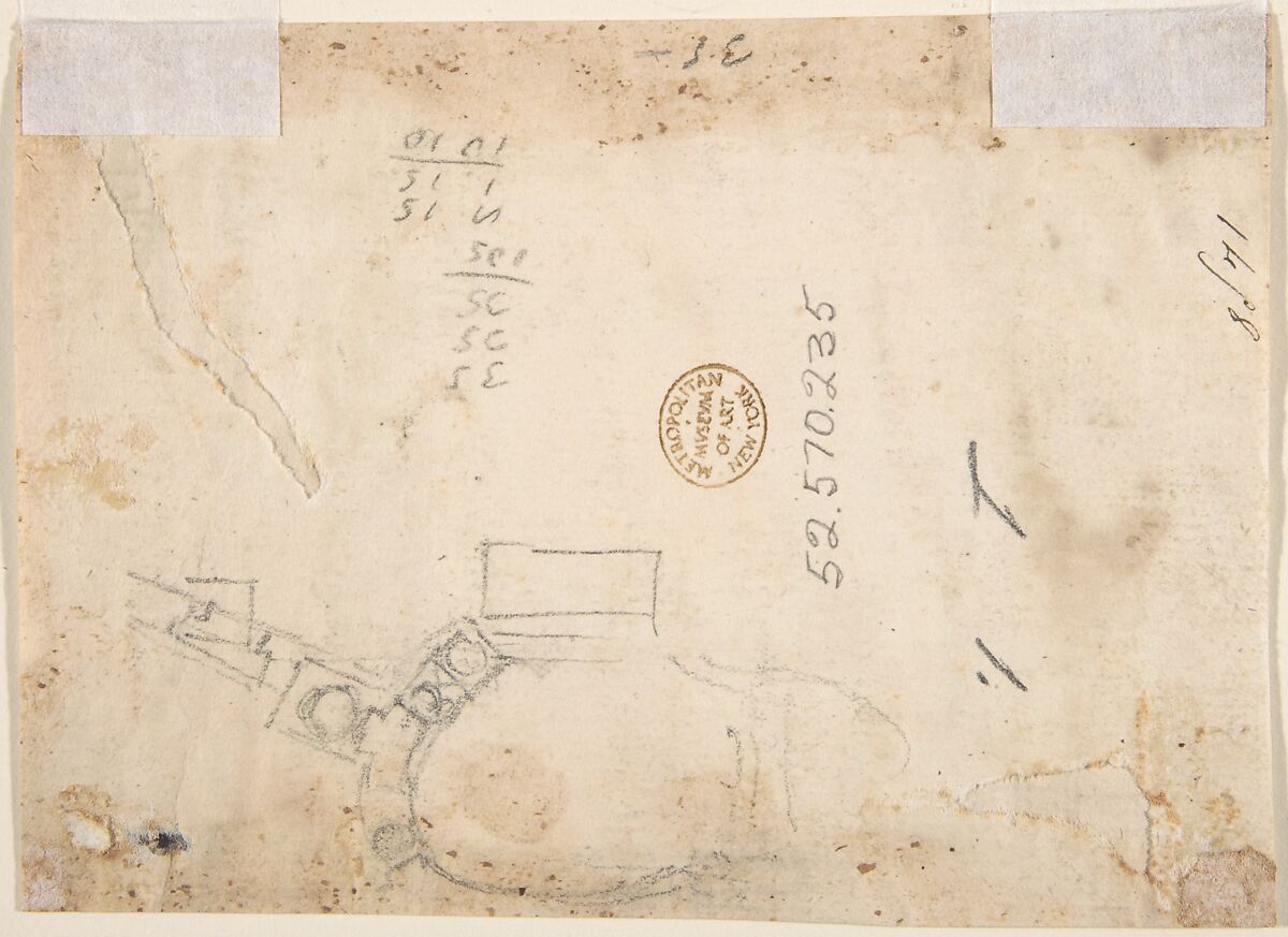 Design for a Pedestal (recto); Design for the Plan of a Monument (verso), Giovanni Battista Foggini (Italian, Florence 1652–1725 Florence), Pen and brown ink over black chalk; vertical ruling lines (recto); black chalk (verso)