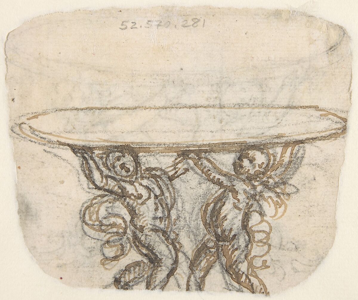 Table or Basin Supported by Male Sirens (recto); Sketch for the same subject (verso), Attributed to Giovanni Battista Foggini (Italian, Florence 1652–1725 Florence), Pen and brown ink, over black chalk (recto); pen and light brown ink, over black chalk (verso)