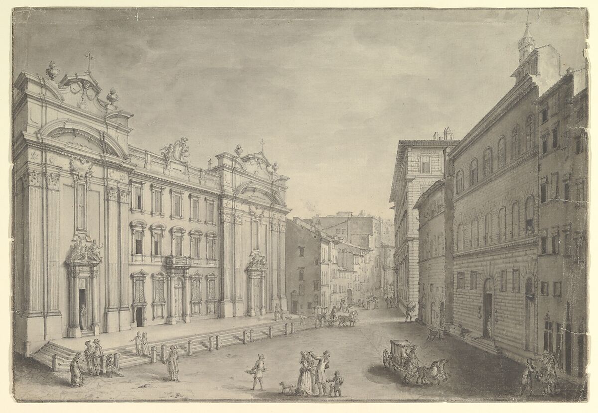 View of Piazza San Firenze and the church of San Firenze, Florence, view toward Arno, Anonymous, Italian, mid-18th century 