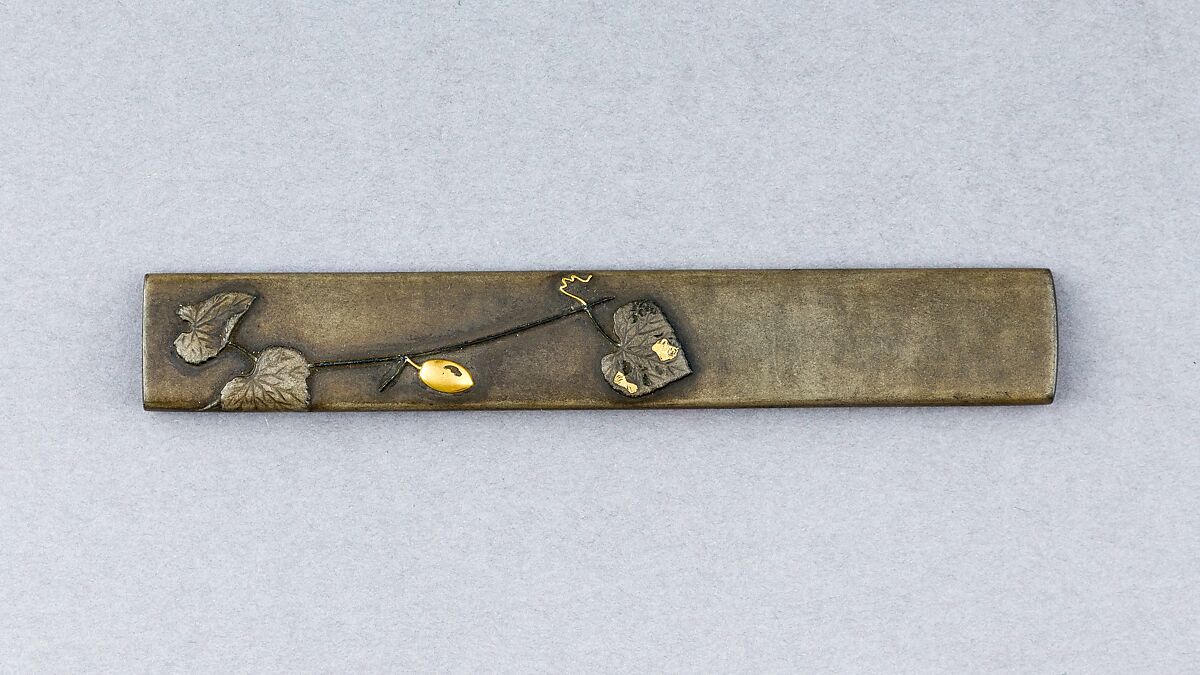 Knife Handle (Kozuka), Copper-silver alloy (shibuichi), gold, Japanese 