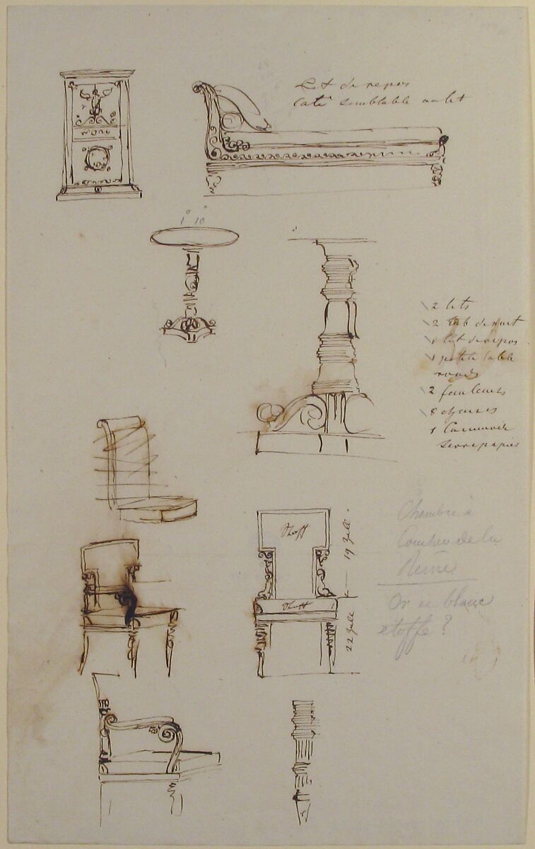 Sketches of Furniture, Anonymous, French, 19th century, Graphite, pen and brown ink