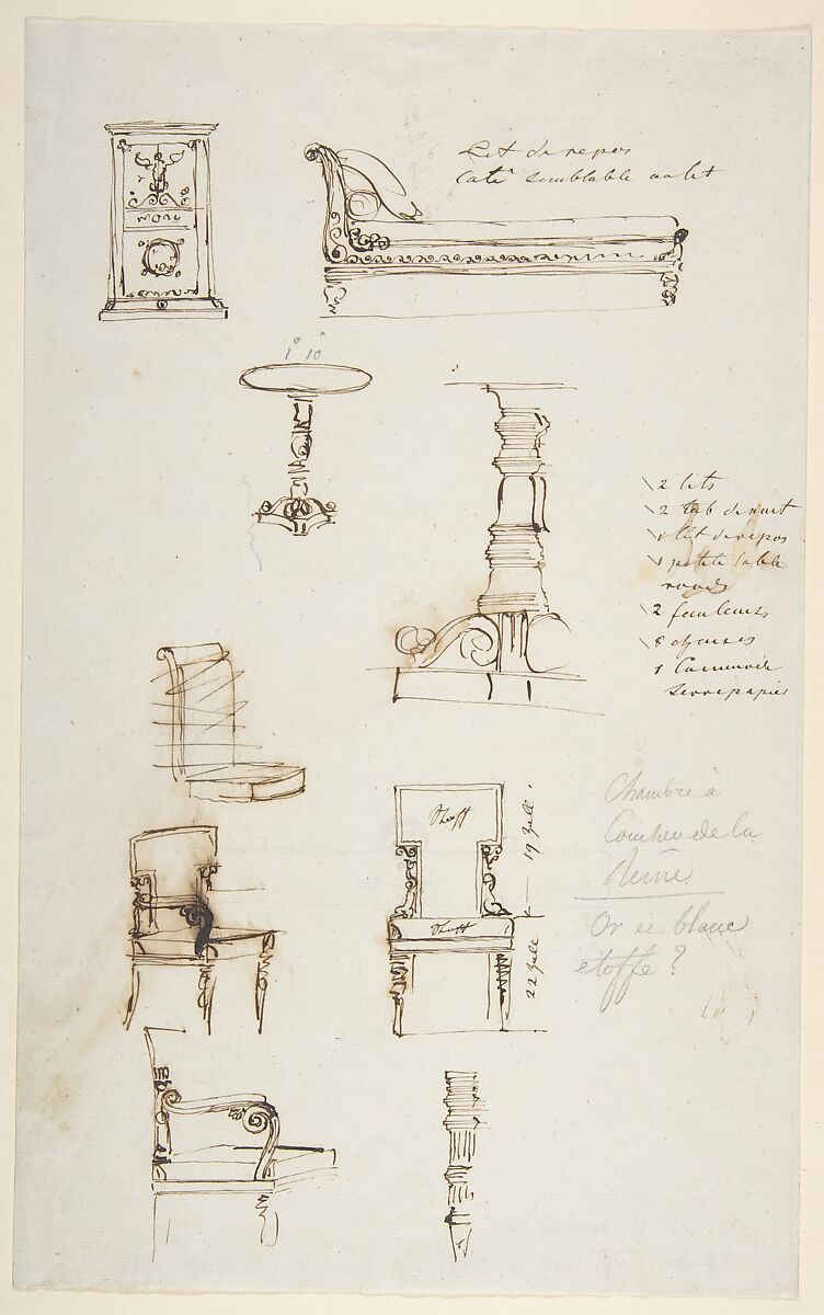 Sketches of Furniture, Anonymous, French, 19th century, Graphite, pen and brown ink 