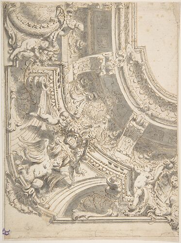 Design for a Decorated Ceiling with Statues and Stucco