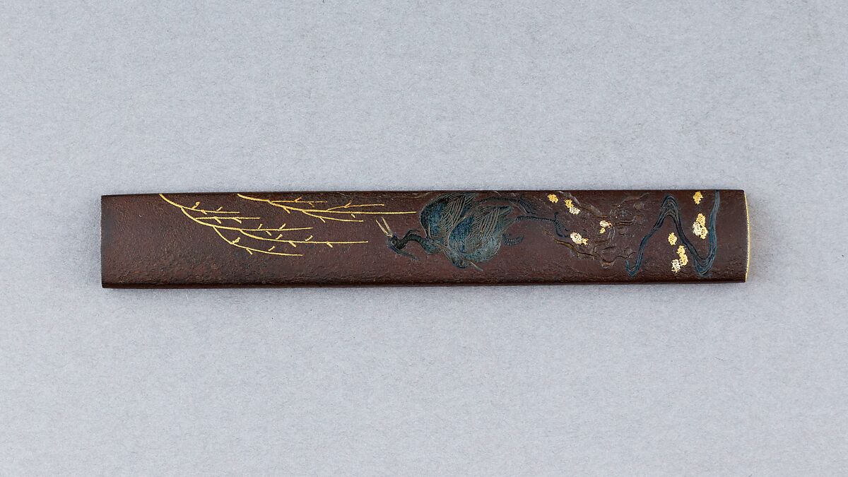 Knife Handle (Kozuka), Iron, copper-silver alloy (shibuichi), gold, Japanese 