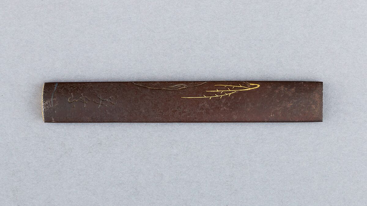 Knife Handle (Kozuka), Iron, copper-silver alloy (shibuichi), gold, Japanese