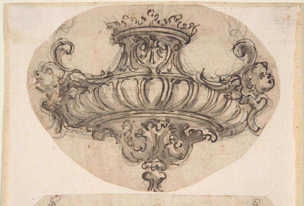 Design for Suspended Censer, Attributed to Giovanni Battista Foggini (Italian, Florence 1652–1725 Florence), Pen and brown ink, brush and brown wash, over traces of black chalk or graphite 