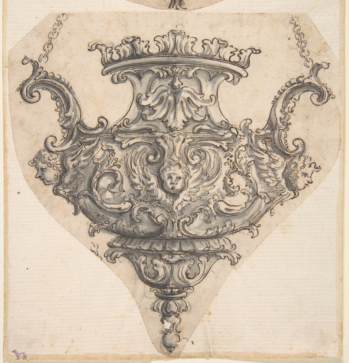 Design for Suspended Censer, Attributed to Giovanni Battista Foggini (Italian, Florence 1652–1725 Florence), Pen and brown ink, brush and gray wash over traces of black chalk 