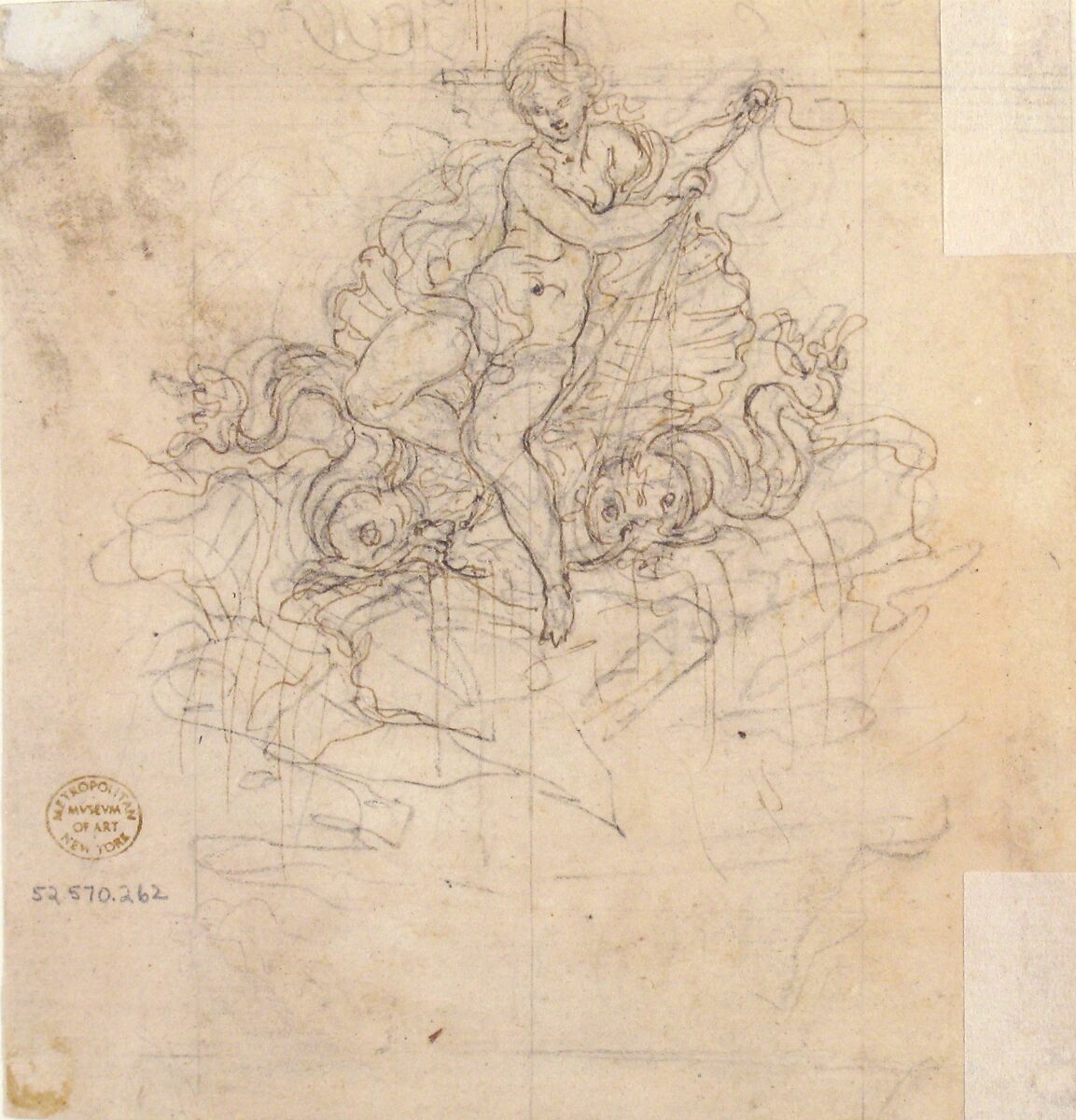 Design for a Fountain with Two Water-Spouting Lions (recto); Sketch for Triumph of Galatea [?] (verso), Attributed to Giovanni Battista Foggini (Italian, Florence 1652–1725 Florence), Pen and brown ink, over black chalk (recto); pen and brown ink, over black chalk (verso)