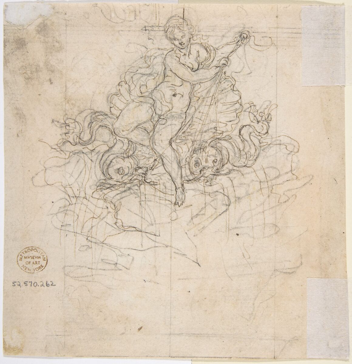 Design for a Fountain with Two Water-Spouting Lions (recto); Sketch for Triumph of Galatea [?] (verso), Attributed to Giovanni Battista Foggini (Italian, Florence 1652–1725 Florence), Pen and brown ink, over black chalk (recto); pen and brown ink, over black chalk (verso)