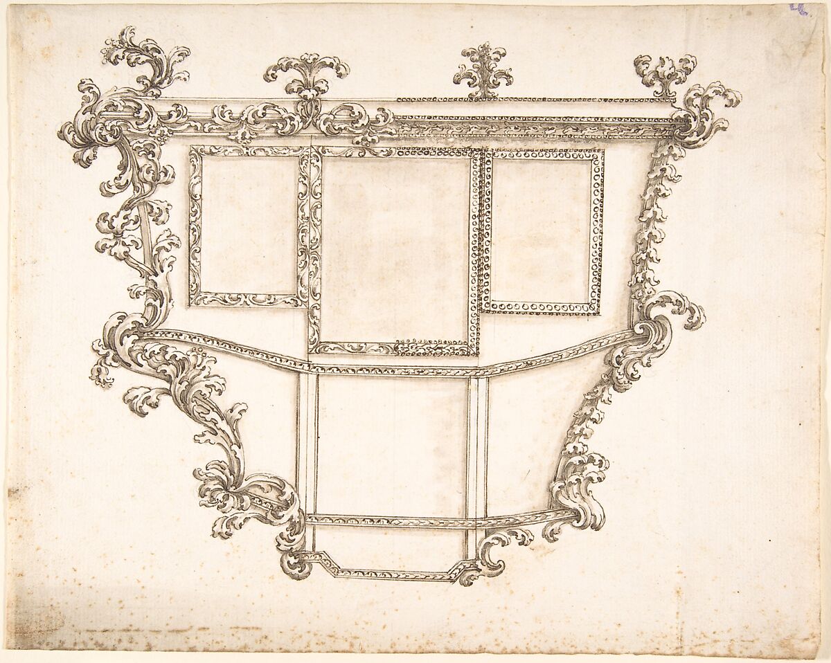 Design for a Carriage with a Variant for the Decoration, Anonymous, Italian, 17th or 18th century, Pen and ink and wash 