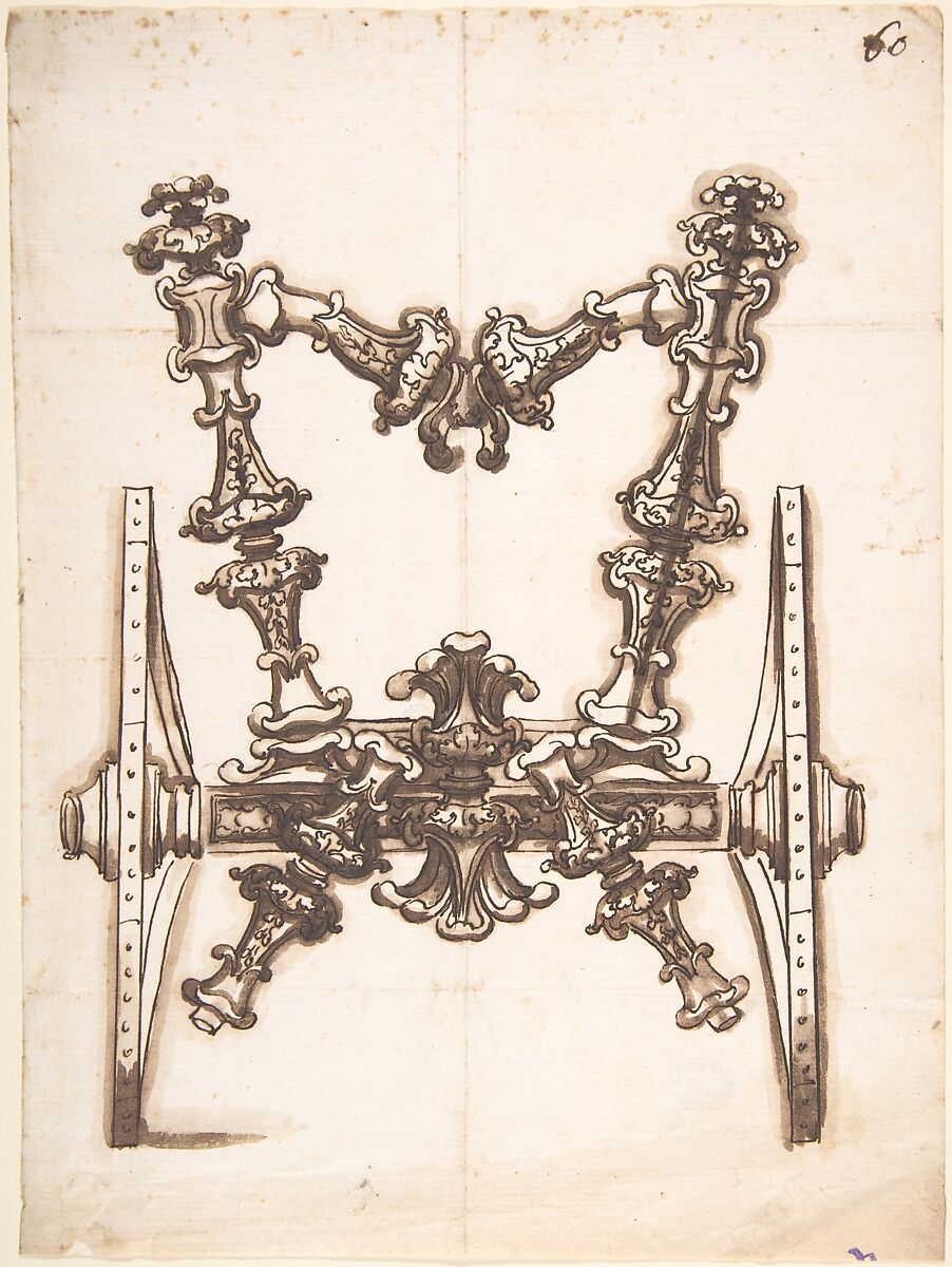 Rear View of the Wooden Structure of a Carriage, Anonymous, Italian, 18th century, Pen and brown ink, brush and brown wash, over black chalk. 