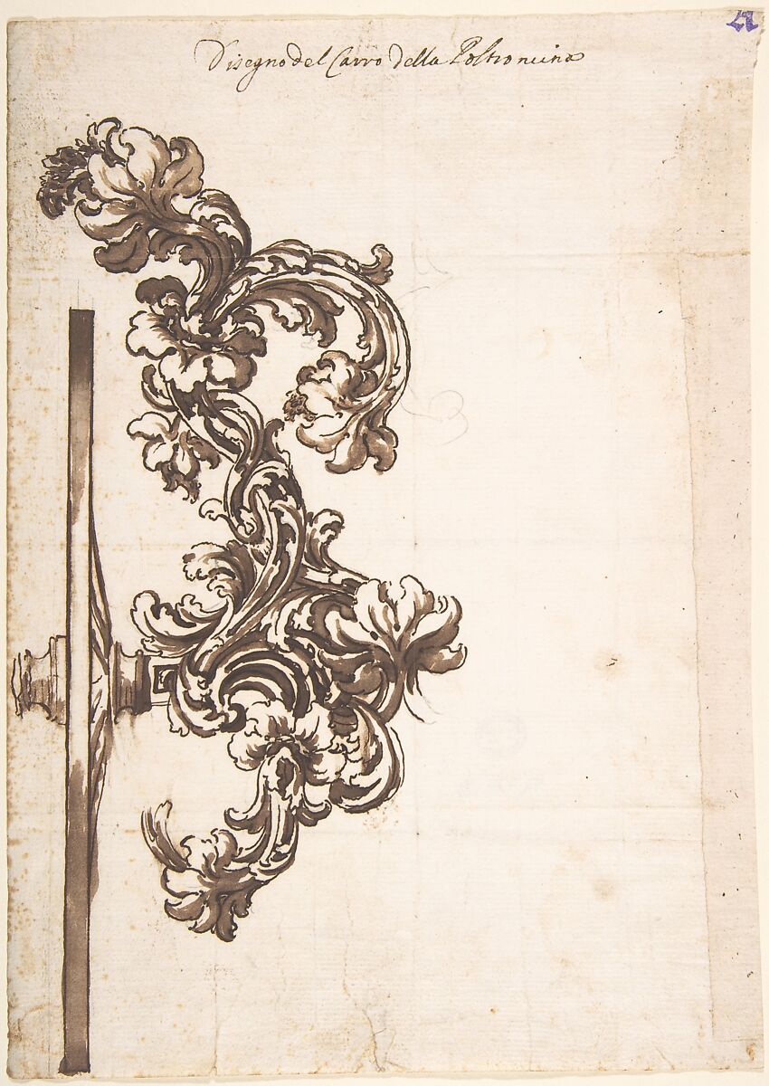 Rear Wheel and Part of the Carved Wooden Structure of a Carriage, Anonymous, Italian, 18th century, Pen and brown ink, brush and brown wash, over black chalk 