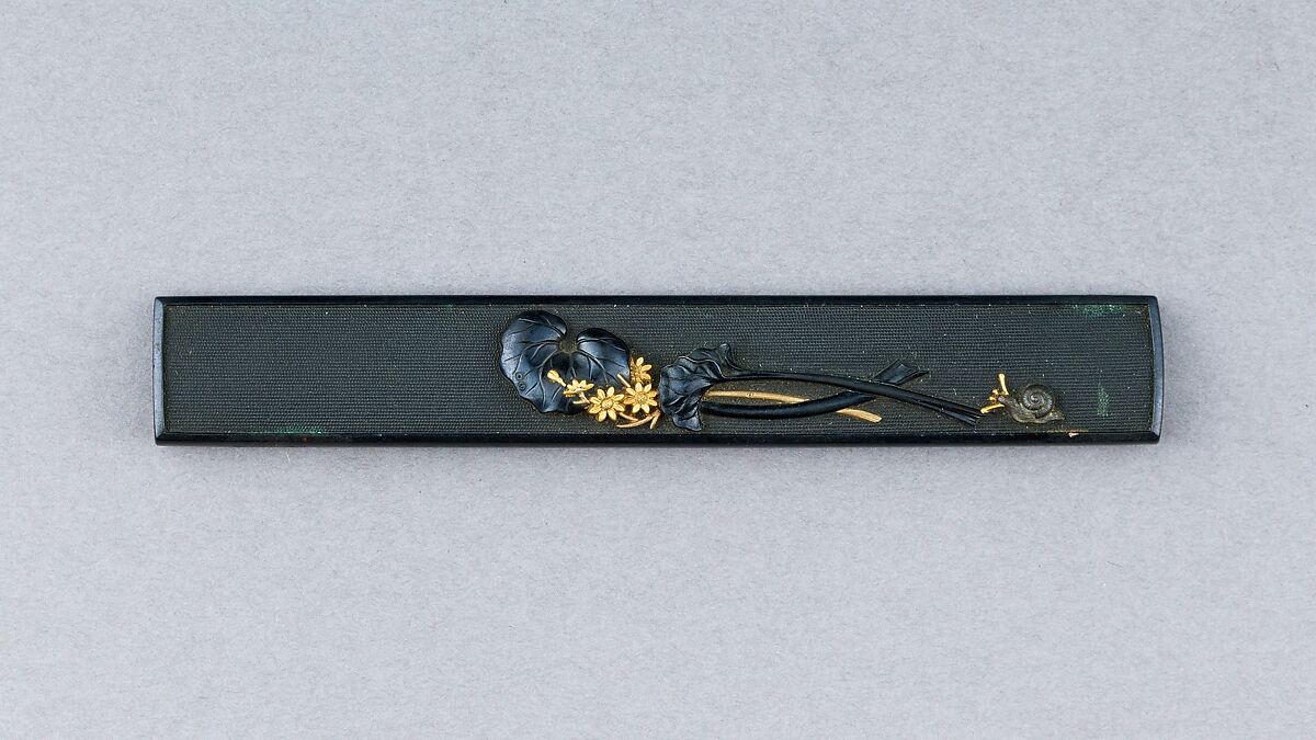 Knife Handle (Kozuka), Copper-gold alloy (shakudō), gold, Japanese 