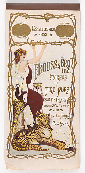 F. Booss & Bro. Inc, Makers of Fine Furs [trade catalogue], F. Booss &amp; Bro. Inc. (American, established 1853), Illustrations: color lithographs, photomechanical process prints; embossed cover 