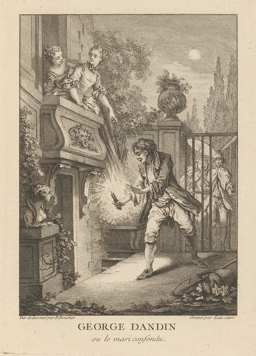 Gravures de Boucher pour les Oeuvres de Molière [Figures de Boucher pour Molière], Jean-Baptiste Mauzaisse in graphite, frontispiece French, Drawing in graphite; etching; engraving; mezzotint