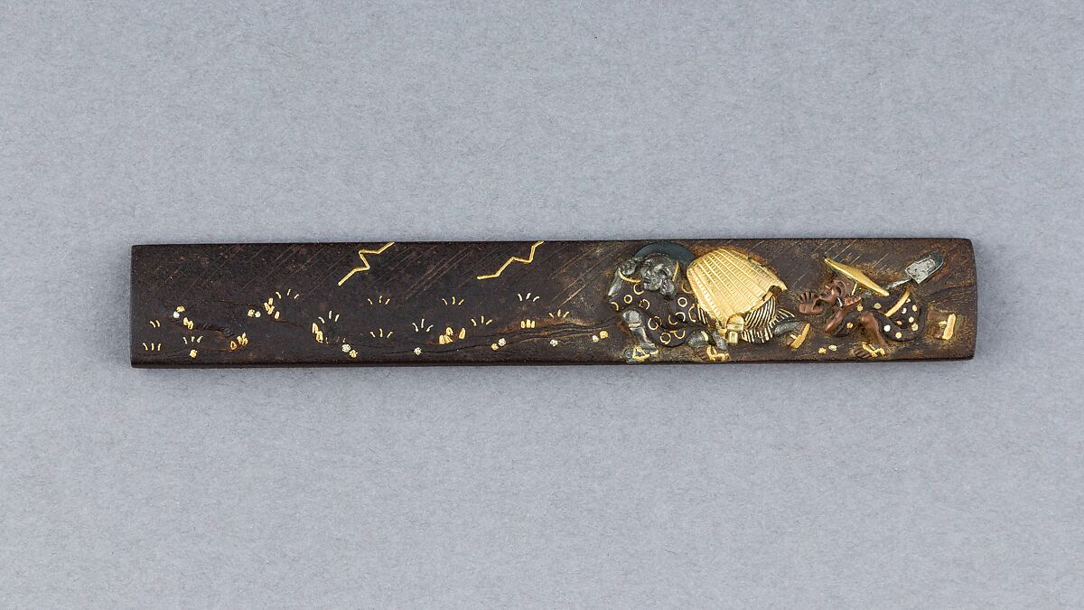 Knife Handle (Kozuka), Iron, gold, copper, silver, Japanese 
