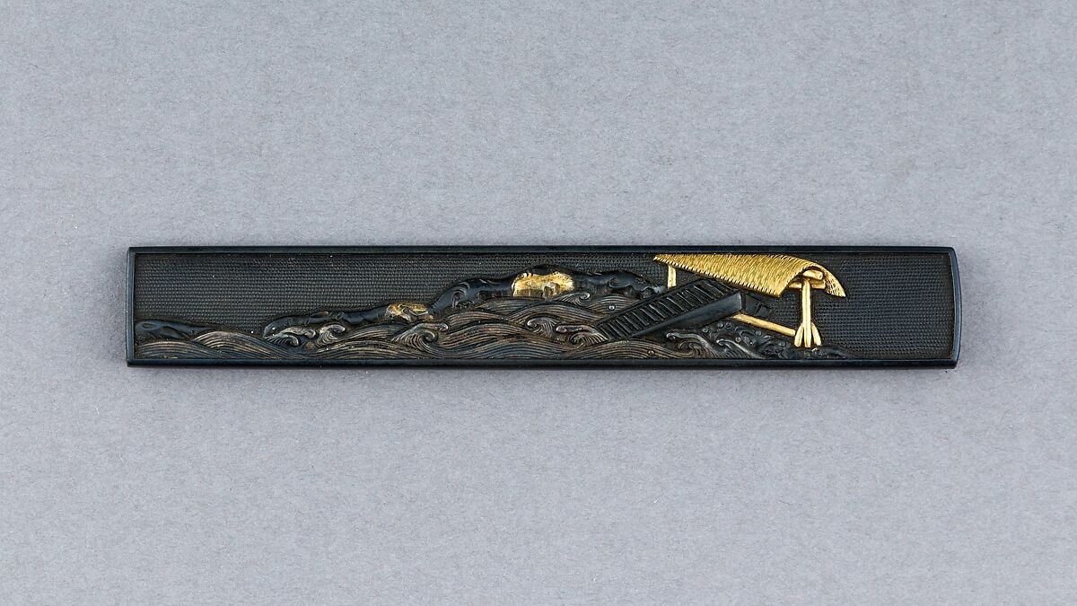 Knife Handle (Kozuka), Copper-gold alloy (shakudō), gold, silver, Japanese 