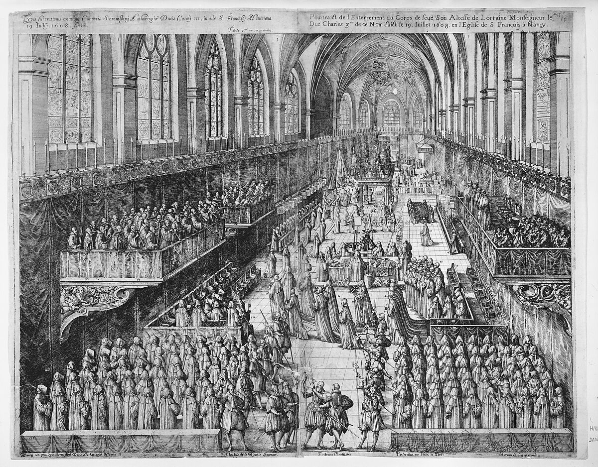 Part I: Carolo III.  Lotharingiae et Barri Duci. . .Dix grande Tables, contenantes les pourtaictz des pompe funebres, Frédéric Brentel (German, 1580–1651 (active Strasbourg)), Engraving 