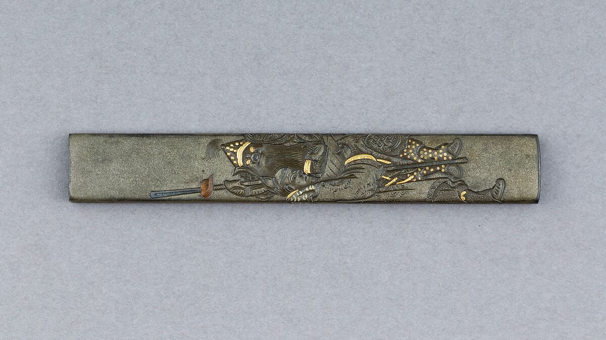 Knife Handle (Kozuka), Copper-silver alloy (shibuichi), gold, Japanese 