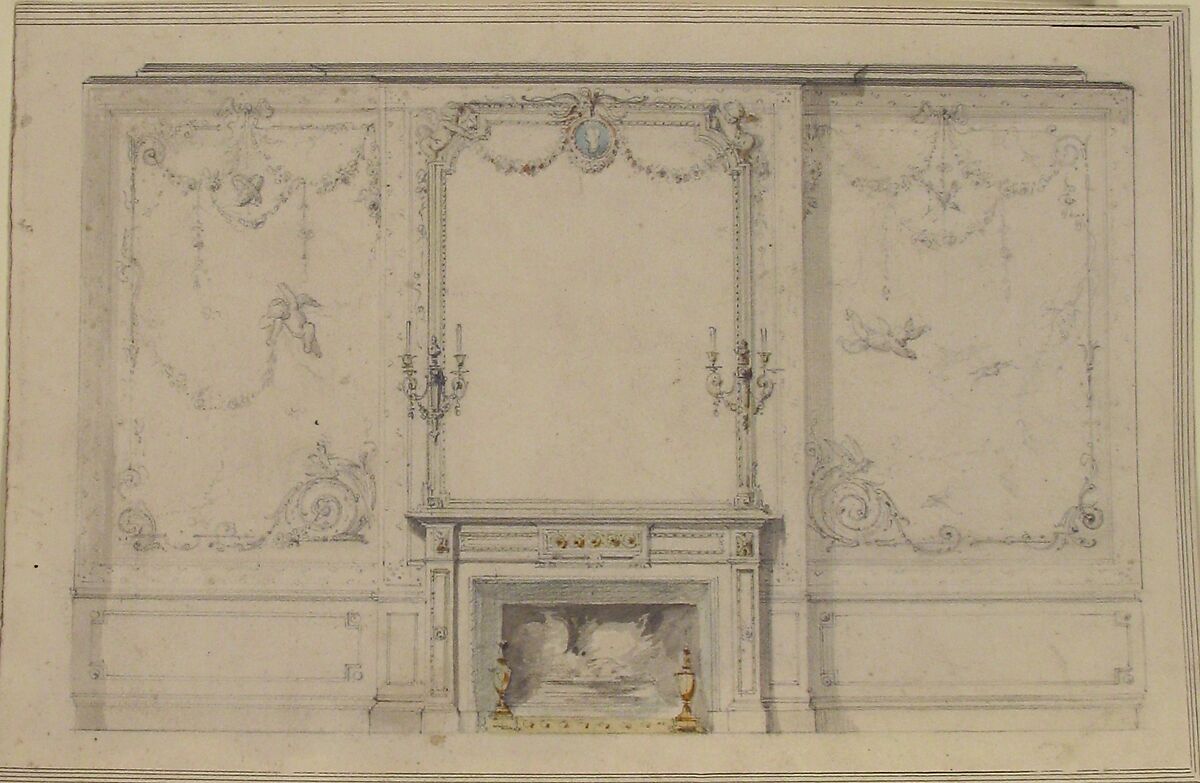 Design for Chimney Piece and Wall Decor, Charles Monblond (French, 19th century), Graphite and wash 