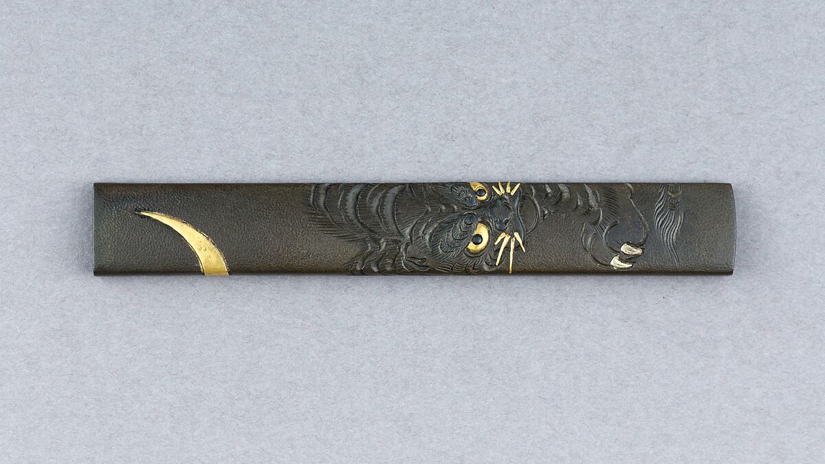 Knife Handle (Kozuka), Copper-silver alloy (shibuichi), gold, Japanese 