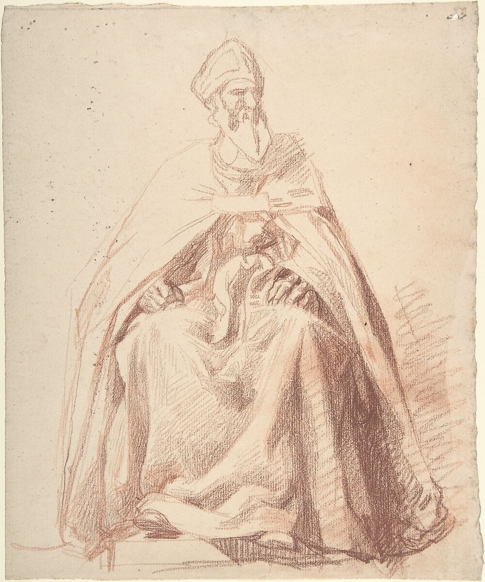 Seated Prelate, Alexandre Laemlein (French, Hohenfeld 1813–1871 Pontlevoy), Red chalk 