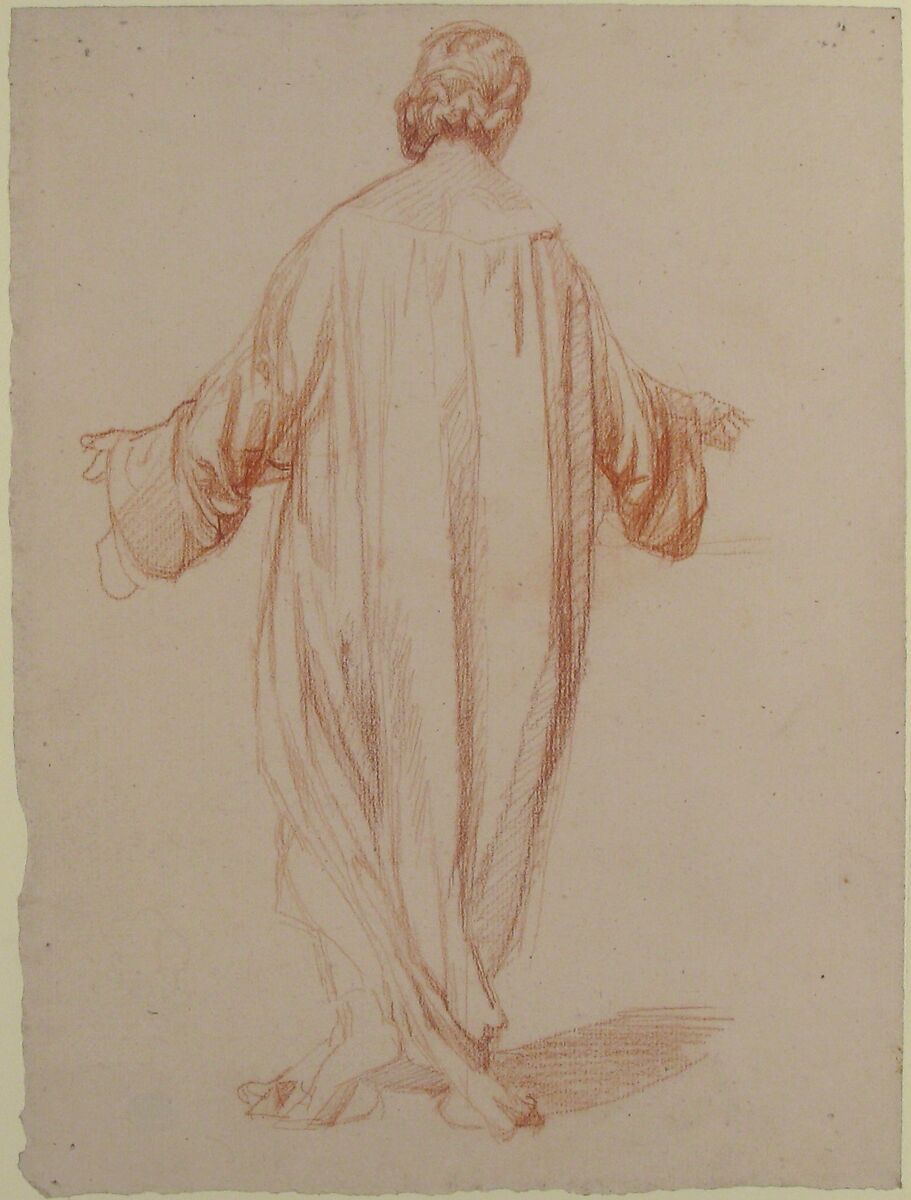 Back View of Standing Woman, Alexandre Laemlein (French, Hohenfeld 1813–1871 Pontlevoy), Red chalk
