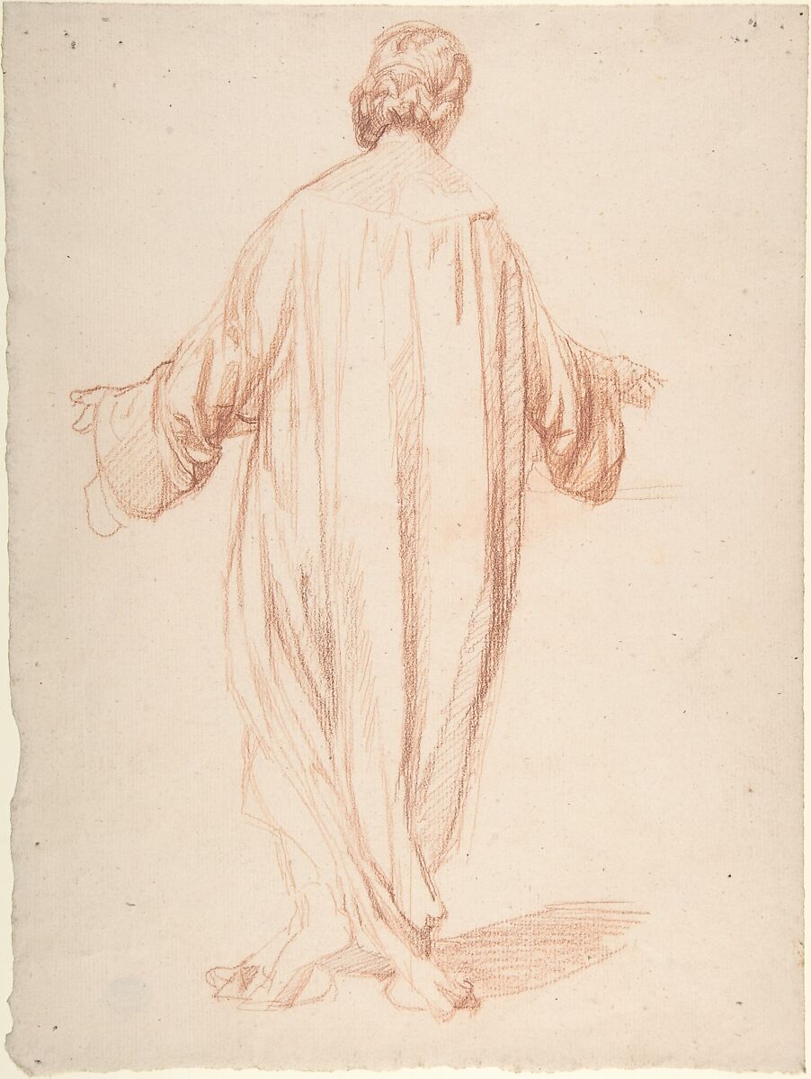 Back View of Standing Woman, Alexandre Laemlein (French, Hohenfeld 1813–1871 Pontlevoy), Red chalk 