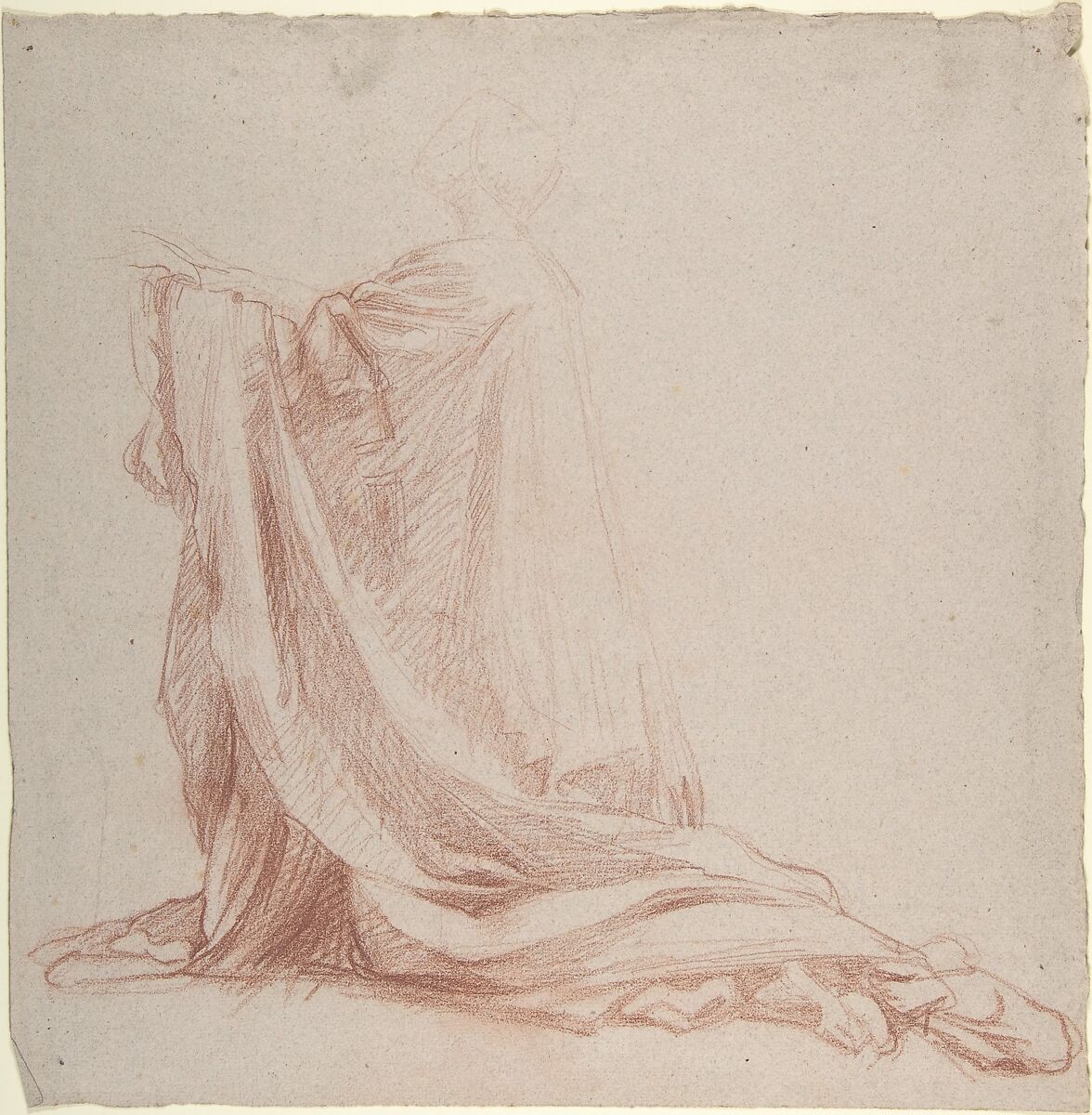 Kneeling Prelate, Alexandre Laemlein (French, Hohenfeld 1813–1871 Pontlevoy), Red chalk on light gray paper 