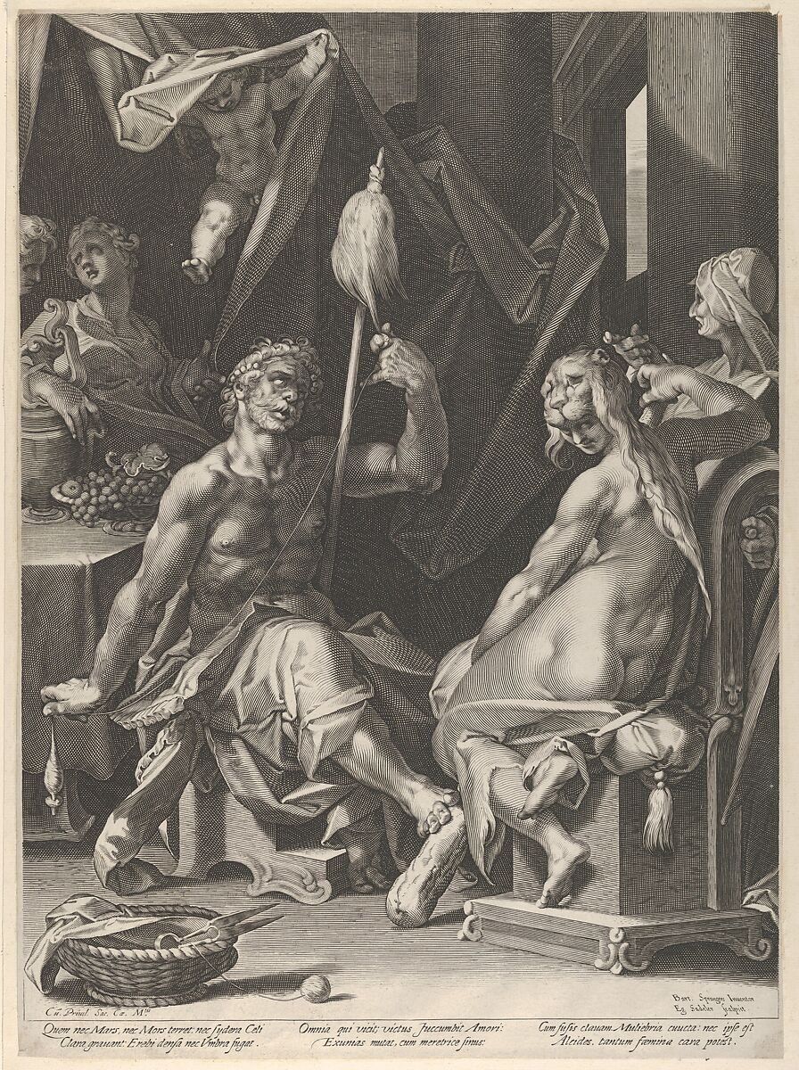 Hercules and Omphale, Aegidius Sadeler II (Netherlandish, Antwerp 1568–1629 Prague), Engraving 