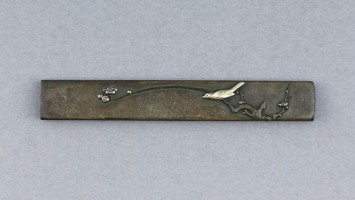 Knife Handle (Kozuka), Copper-silver alloy (shibuichi), gold, silver, Japanese 