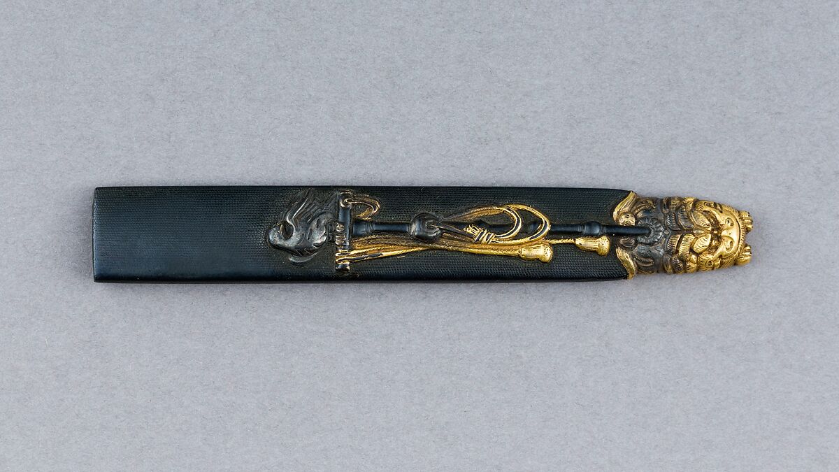 Knife Handle (Kozuka), Copper-gold alloy (shakudō), silver, gold, Japanese 