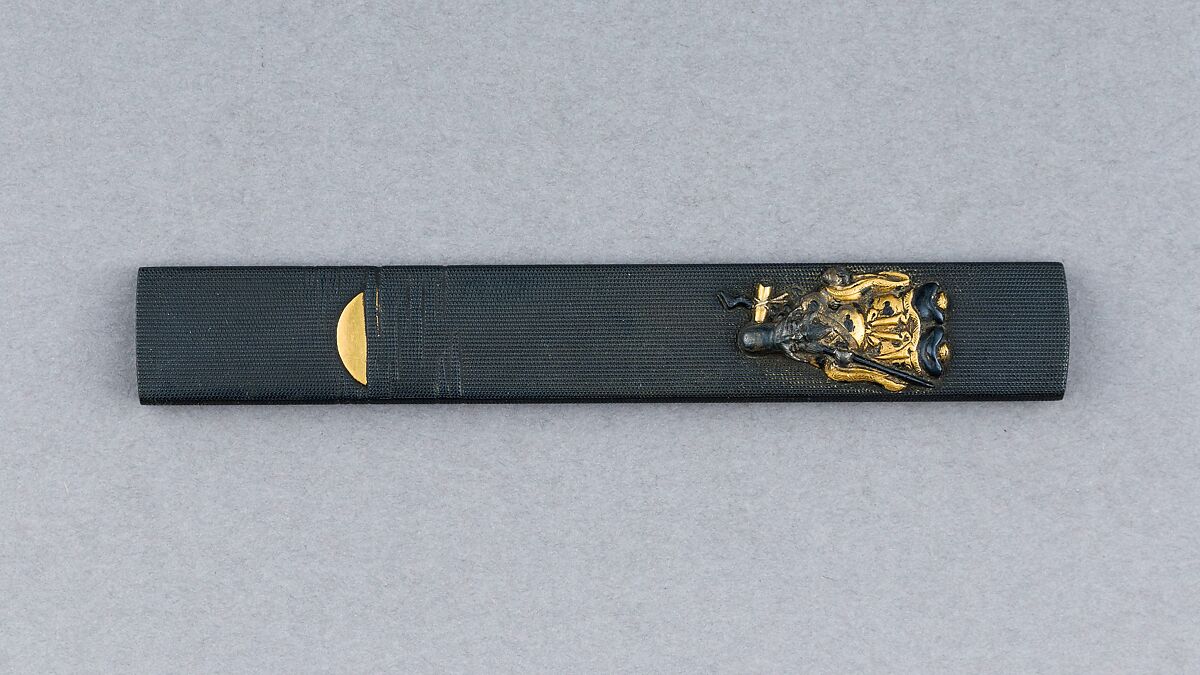 Knife Handle (Kozuka), Copper-gold alloy (shakudō), silver, gold, Japanese 