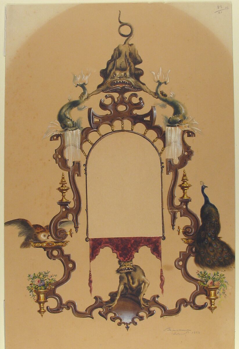 Design for a Frame, Edouard [?] Bouvenne (French), Tempera and graphite