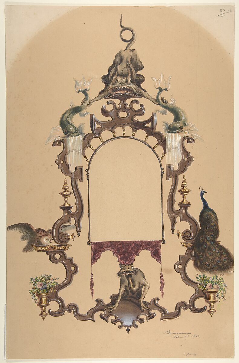 Design for a Frame, Edouard [?] Bouvenne (French), Tempera and graphite 