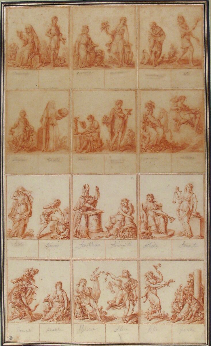 Illustrations for an Allegorical Pattern Book, Antoine Borel (French, Paris 1743–after 1810), Pen and gray ink, red chalk