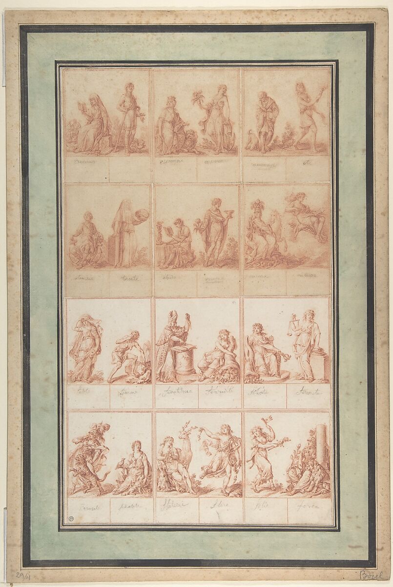 Illustrations for an Allegorical Pattern Book, Antoine Borel (French, Paris 1743–after 1810), Pen and gray ink, red chalk 