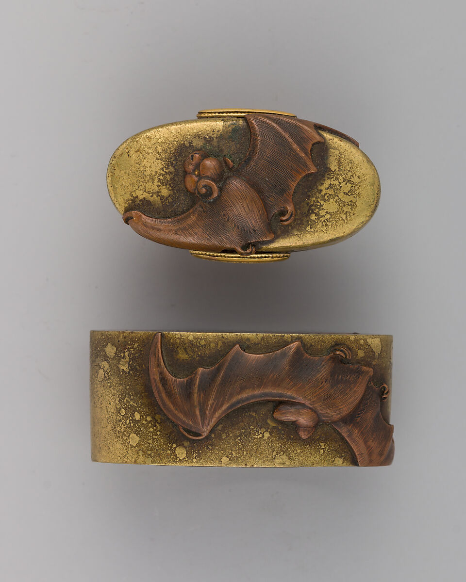 Sword-Hilt Collar and Pommel (Fuchigashira), Copper alloy (sentoku), copper, Japanese 