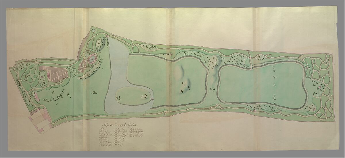 Plans, Elevations, Sections, and Perspective Views of the Gardens and Buildings of Kew, Sir William Chambers (British (born Sweden), Göteborg 1723–1796 London), Pen and ink, brush and wash, watercolor and gouache (bodycolor)