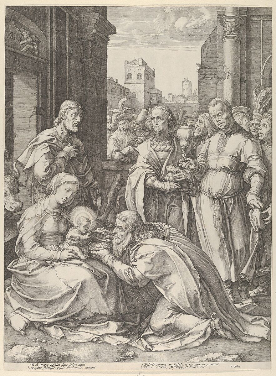Adoration of the Magi, Hendrick Goltzius (Netherlandish, Mühlbracht 1558–1617 Haarlem), Engraving 