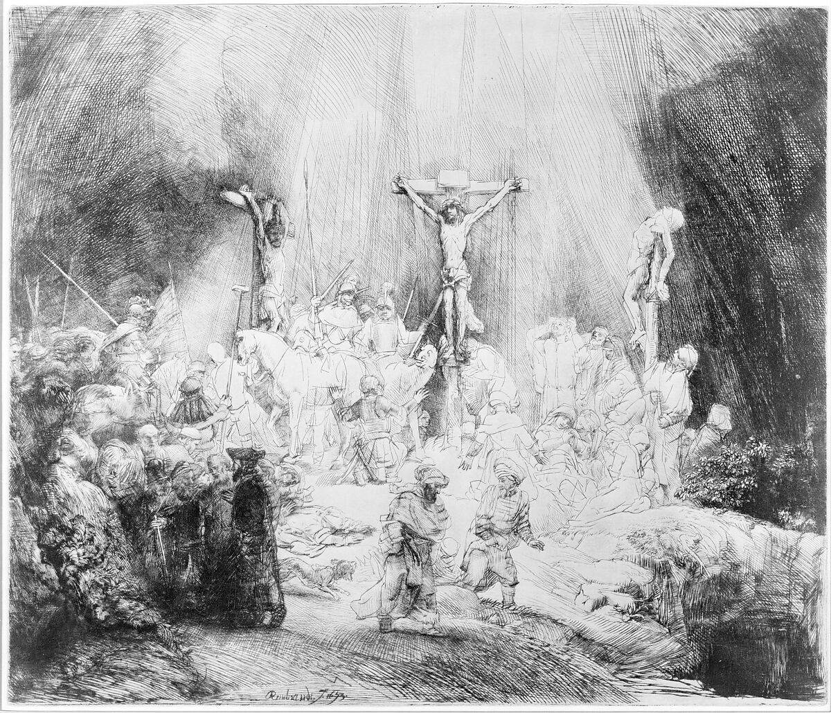 Christ Crucified between the Two Thieves: The Three Crosses, Rembrandt (Rembrandt van Rijn) (Dutch, Leiden 1606–1669 Amsterdam), Drypoint