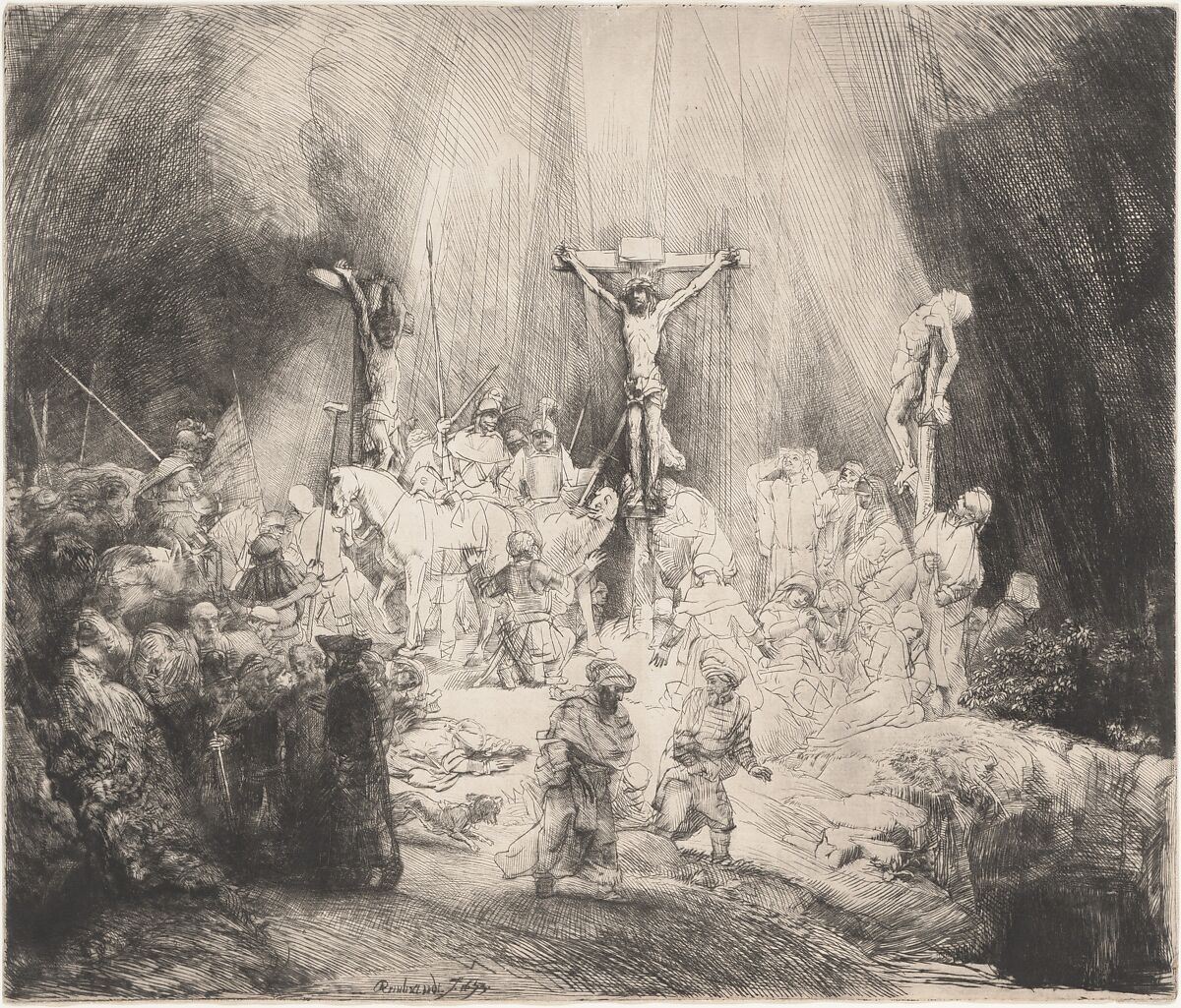 Christ Crucified between the Two Thieves: The Three Crosses, Rembrandt (Rembrandt van Rijn) (Dutch, Leiden 1606–1669 Amsterdam), Drypoint
