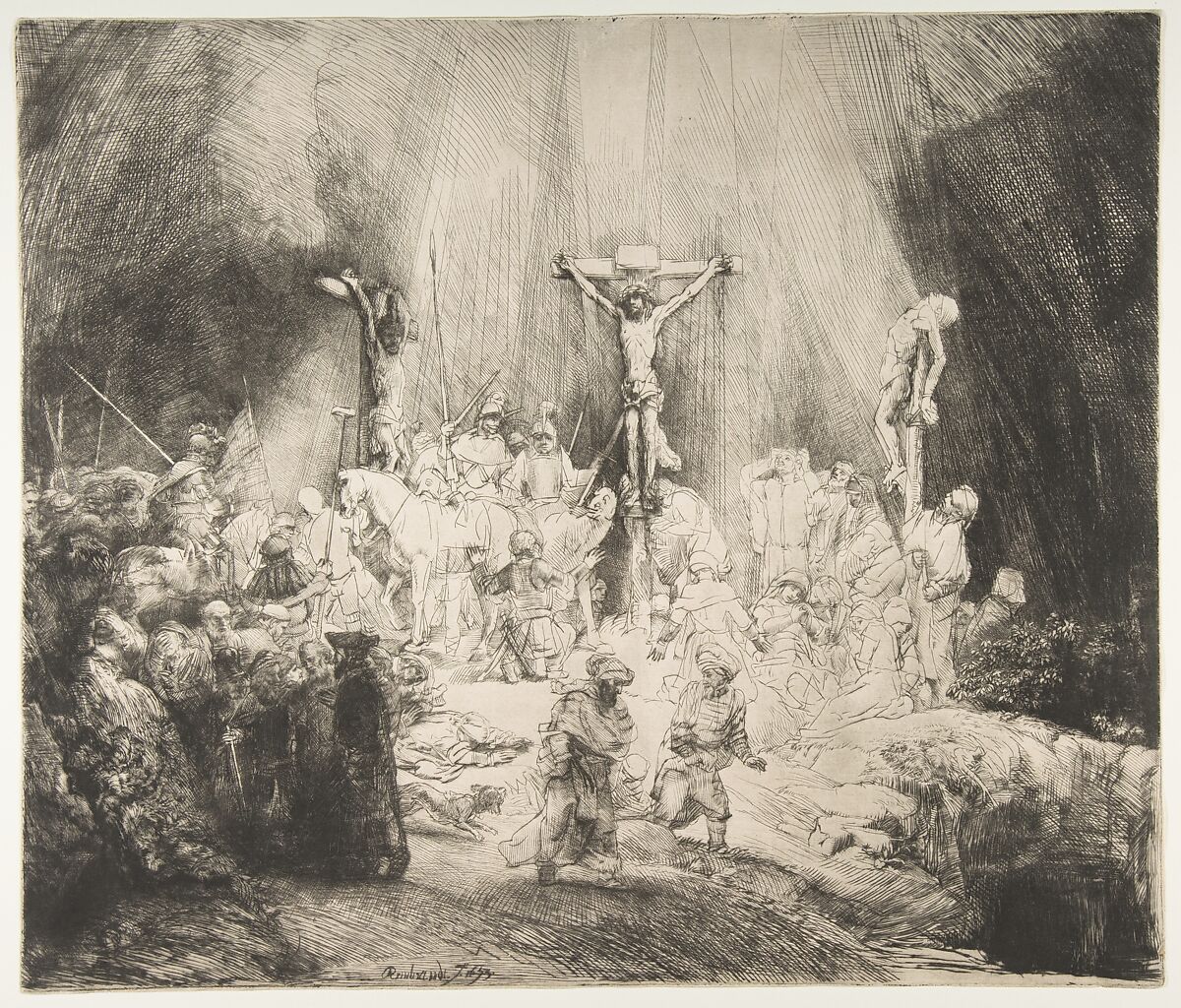 Christ Crucified between the Two Thieves: The Three Crosses, Rembrandt (Rembrandt van Rijn) (Dutch, Leiden 1606–1669 Amsterdam), Drypoint 