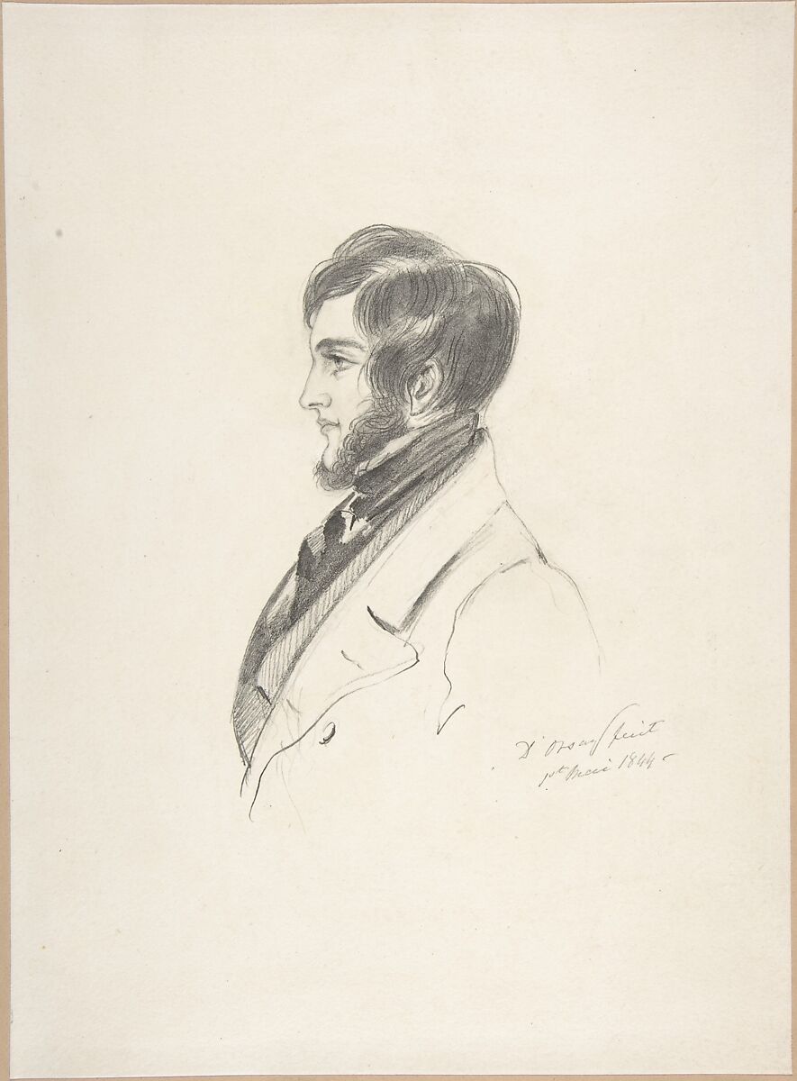 Portrait of Charles Kinnaird Sheridan, Count Alfred Guillaume Gabriel D&#39;Orsay (French, 1801–1852), Graphite 