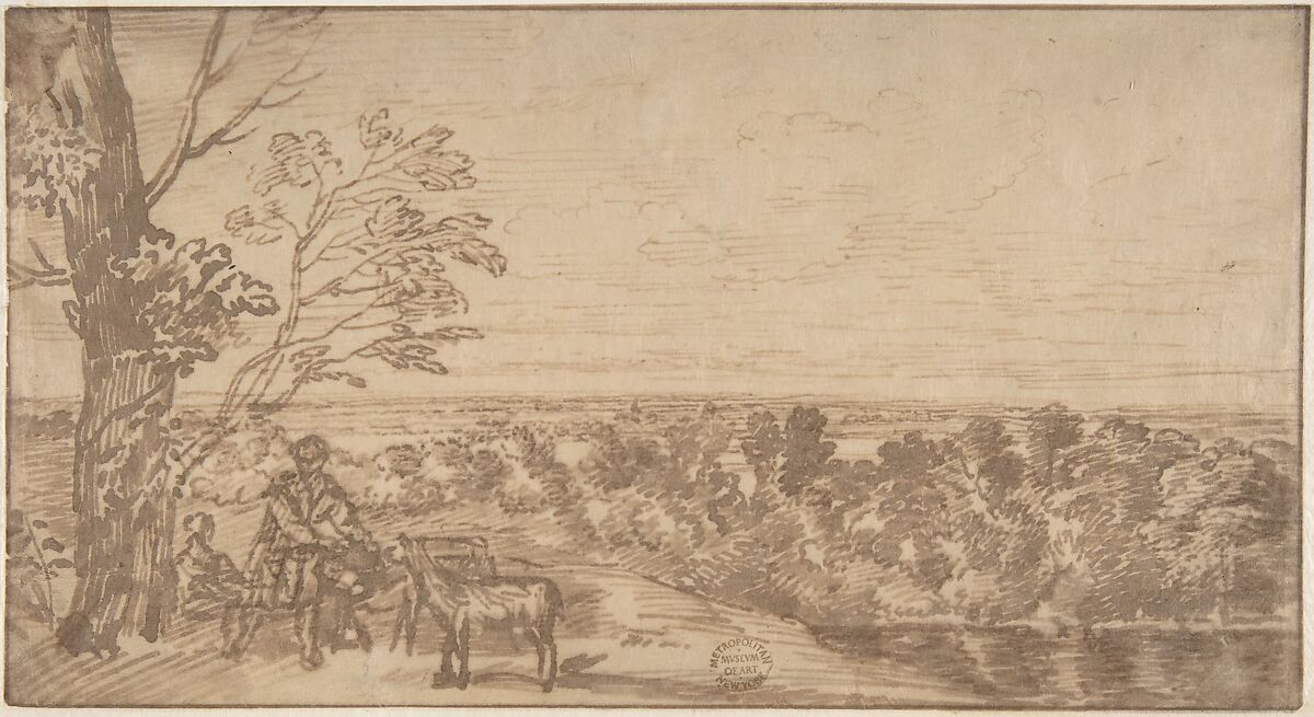 Landscape with figures, Attributed to Jan Lievens (Dutch, Leiden 1607–1674 Amsterdam), Pen and brown ink on buff paper 
